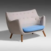 Poet sofa by Finn Juhl, walnut, fabric upholstery, sold Mar 2022