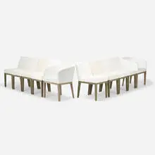 Restoration Hardware, Morgan dining chairs, set of ten, c. 2015, linen upholstery, oak