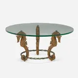 Seahorse coffee table by Modern, c. 1970, gilt metal, wrought iron, glass, sold Mar 2022
