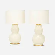Roy Hamilton, Table lamps, pair, glazed ceramic, gilt wood, brass