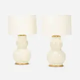 Roy Hamilton, Table lamps, pair, glazed ceramic, gilt wood, brass