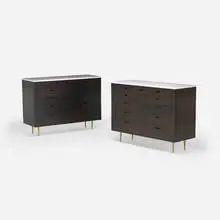 Cabinets, pair by Edward Wormley, c. 1949-57, stained walnut, marble, brass, sold Mar 2022