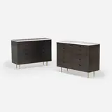 Edward Wormley, Cabinets, pair, c. 1949-57, stained walnut, marble, brass
