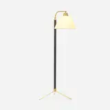 Jacques Adnet, Floor lamp, c. 1950, brass, leather, lacquered canvas