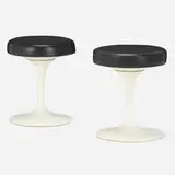 Eero Saarinen, Tulip stools, set of two, enameled aluminum, leather, vinyl
