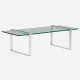Coffee table by Modern, c. 1975, chrome-plated steel, glass, sold Mar 2022