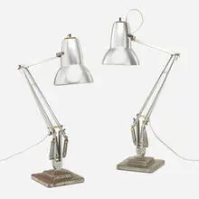 Anglepoise lamps, pair by George Carwardine, 1935, aluminum, chrome-plated steel, sold Mar 2022