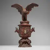 Black Forest, Lidded urn, c. 1890, carved mahogany, plastic