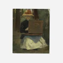 (Late 19th Century, Artist with Box, oil on canvas laid to board