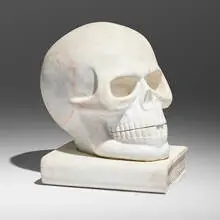 19th Century, Monumental Memento Mori skull on book, marble