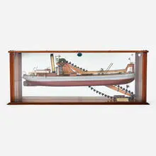 Fleming & Ltd. Ferguson, Ship model of the Twin-Screw Bucket Dredger of the Affonso Penna, 1907, wood, metal, mirrored glass, mahogany, glass