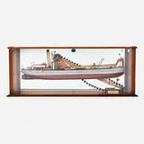 Fleming & Ltd. Ferguson, Ship model of the Twin-Screw Bucket Dredger of the Affonso Penna, 1907, wood, metal, mirrored glass, mahogany, glass