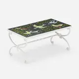 attribution Jacques Adnet and Guidette Carbonell, Coffee table, c. 1955, painted iron, glazed stoneware