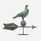 Rare Pigeon on Ball with Arrow weathervane, model 329 by J.W. Fiske & Company, c. 1893, molded copper, steel, sold Oct 2024