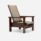 Morris armchair by Tobey Furniture Co., c. 1902, mahogany, Schumacher fabric upholstery, sold Oct 2024