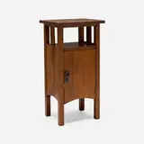 Conrey-Davis Manufacturing Co., Smoking stand, c. 1910, oak, patinated steel