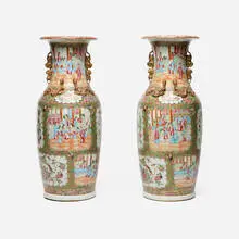 Gustav Jacob Canton, Rose Medallion vases, pair, glazed and enameled porcelain