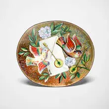 Mitzi Friedmann-Otten, Oval bowl, c. 1940, enameled copper with gold leaf