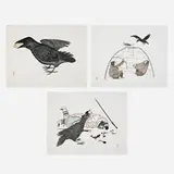 Kananginak Pootoogook, Three works, stonecut and stencil