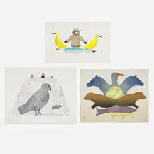 Kingmeata Etidlooie, Three works, stonecut and stencil in colors; lithograph in colors; lithograph in colors