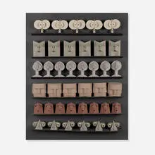Irving Harper, Untitled (Faces), painted paper construction with doll eyes and map pins