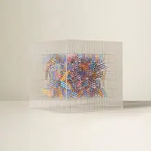 Irving Harper, Untitled, string and paper construction suspended in acrylic box