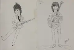 John Entwistle, John Entwistle (1944-2002) 'RONNIE WOOD' and 'KEITH RICHARDS' Pen portraits