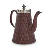 Staffordshire Glazed Redware Coffee Pot, England, mid 18th century,, engine turned lighthouse shape with hinged silver lid,  ht