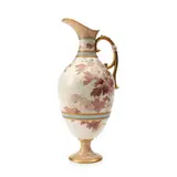 Untitled by Wedgwood Ivory Vellum Ewer, 1880, queen's ware body gilded and polychrome enameled with flowers and foliage, impressed mark,  ht, sold Oct 2024