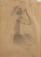 John Koch, Seated Figure Wrapping His Head, 1960, 14 3/4" x 11" sight size, 22 3/8" x 17 7/8" frame size