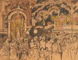 Jerome Myers, Lower East Side Festival, 8" x 10" sight size, 16 1/4" x 17 7/8" frame size