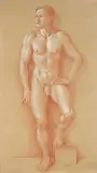 Michael Bergt, Alex with Foot on Box, 2001, 19 1/4" x 11" sight size, 27 1/4" x 18 1/4" frame size