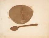 Lance Letscher, Bowl and Spoon, Identified on a label affixed to the verso,   cardboard collage on paper
