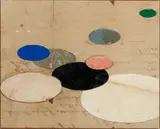 Lance Letscher, Something, Identified and titled on handwritten note in pen (verso), mixed media: collage on board