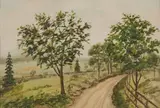 Pasquale, A Dirt Road with a Fence in Springtime, watercolor on paper