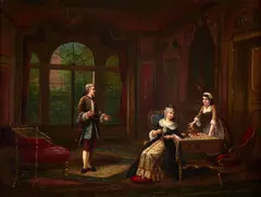 Amedée Paul Greux, Interior Parlor Scene with Figures in Elegant Dress, oil on canvas