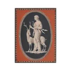 Encaustic Decorated Black Basalt Plaque, England, 18th century,, attributed to Wedgwood, rectangular shape iron red, white and black decorated with a classical figure and a stag, unmarked