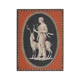 Encaustic Decorated Black Basalt Plaque, England, 18th century,, attributed to Wedgwood, rectangular shape iron red, white and black decorated with a classical figure and a stag, unmarked