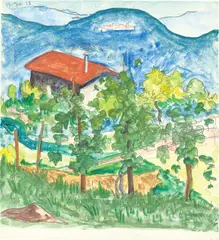 Hermann Hesse, Arosio (Tessiner Bergdorfansicht), 1923, Aquarell und Tuschfeder auf Bütten (Wasserzeichen: MBM)