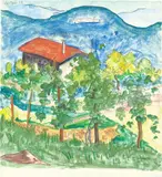 Hermann Hesse, Arosio (Tessiner Bergdorfansicht), 1923, Aquarell und Tuschfeder auf Bütten (Wasserzeichen: MBM)