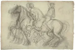 Cavaliers by Honoré Daumier, Um 1855, Kohle auf grauem Bütten (Wasserzeichen: I◊NOURISON), sold Nov 2012