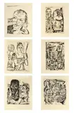 Max Beckmann, Jahrmarkt, 1921, Original-Halbleinenmappe mit 10 Kaltnadelarbeiten, jeweils auf Velin, in den Original-Passepartouts mit fortlaufenden Nummern in Blindprägung