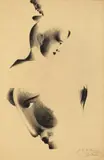 Oskar Schlemmer, Drei Köpfe gegeneinander (Jünglingsköpfe), 1928, Lithographie auf Bütten
