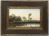 Anton Waldhauser, Fisherman's Cottage Near a Pond, oil on plywood on canvas