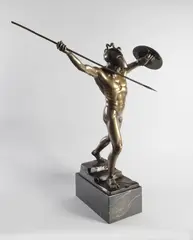 Otto Schmidt-Hofer, Greek Warrior, Early 20th century, patinated bronze, marble