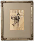 Luděk Marold, Lady in a Street, 1897, indian ink, watercolour, gouache, paper