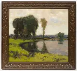 Alois Kalvoda, Landcape with a Pond, Around 1910, oil on wood