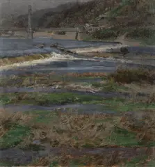 Miloš Jiránek, Landscape with a Weir, Before 1910, oil on canvas