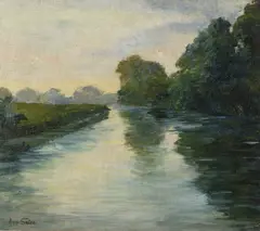 Augustin Satra, Early Evening by the River, Around 1905, oil on canvas on cardboard