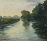 Augustin Satra, Early Evening by the River, Around 1905, oil on canvas on cardboard